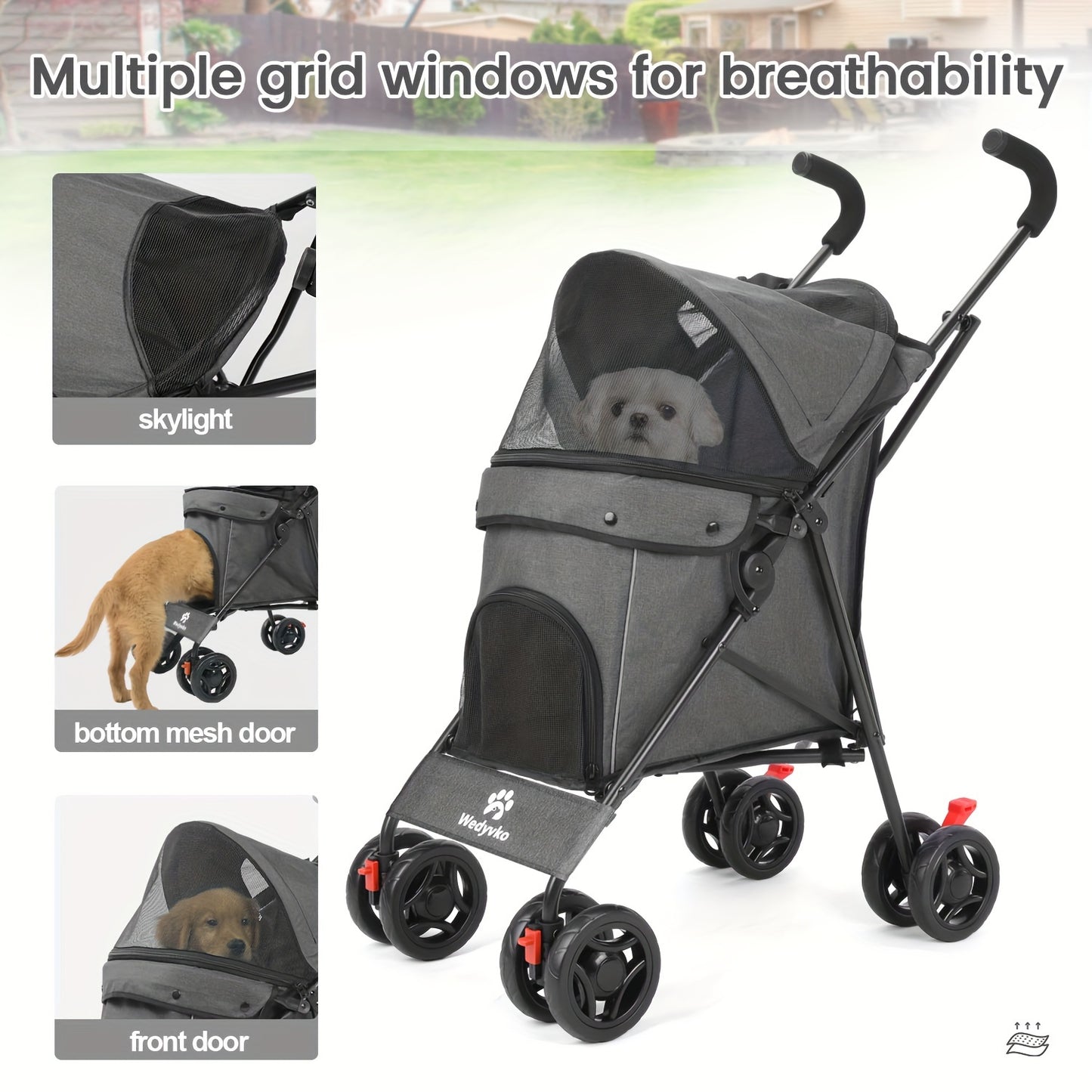 Pet Stroller for Small Dogs Cats, Up to 33 LBS with Storage Basket & Cup Holder, Dark gray
