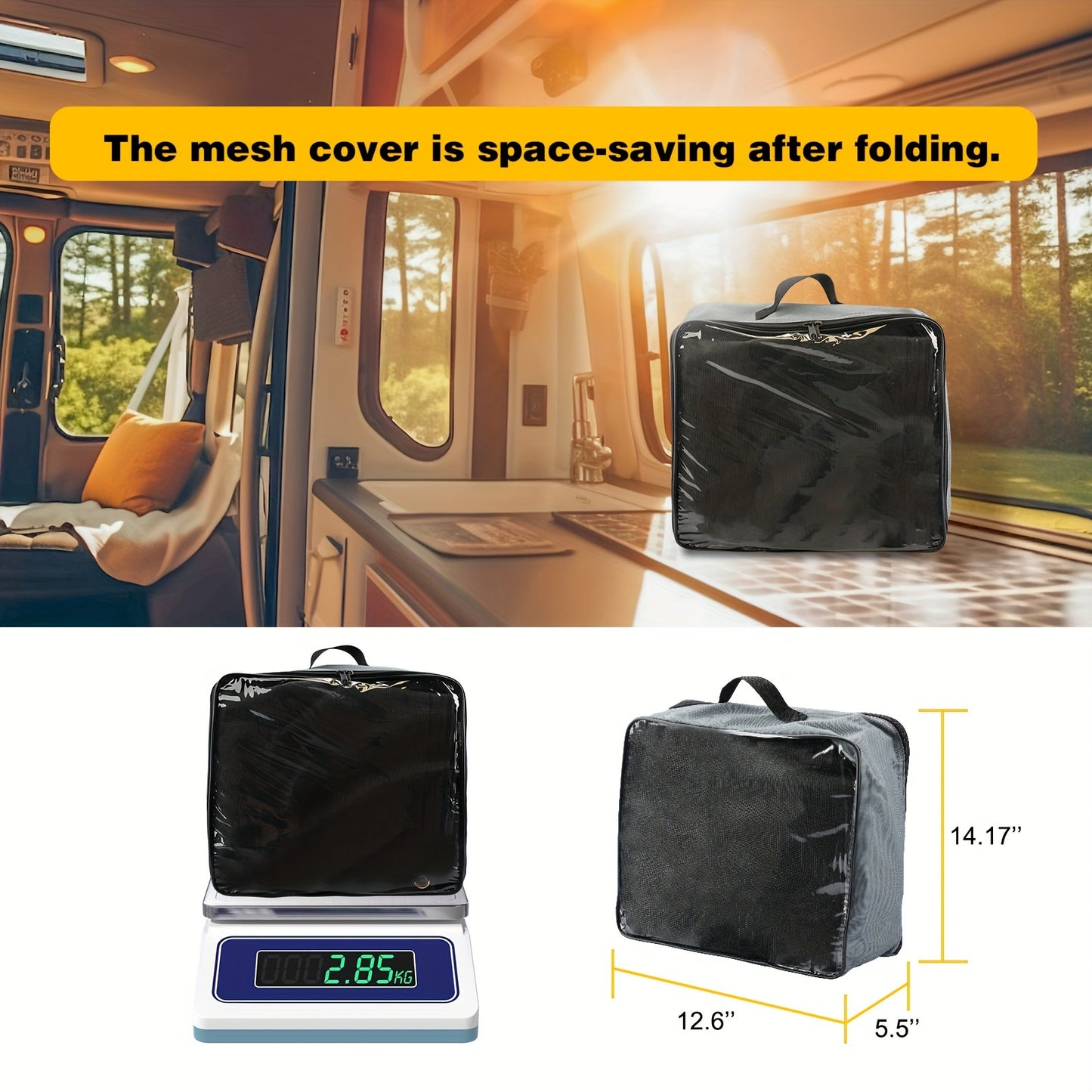 RV Awning Shade Screen With Zipper 14' X 8' - Black Mesh UV Blocker Sun Shade Complete Kits