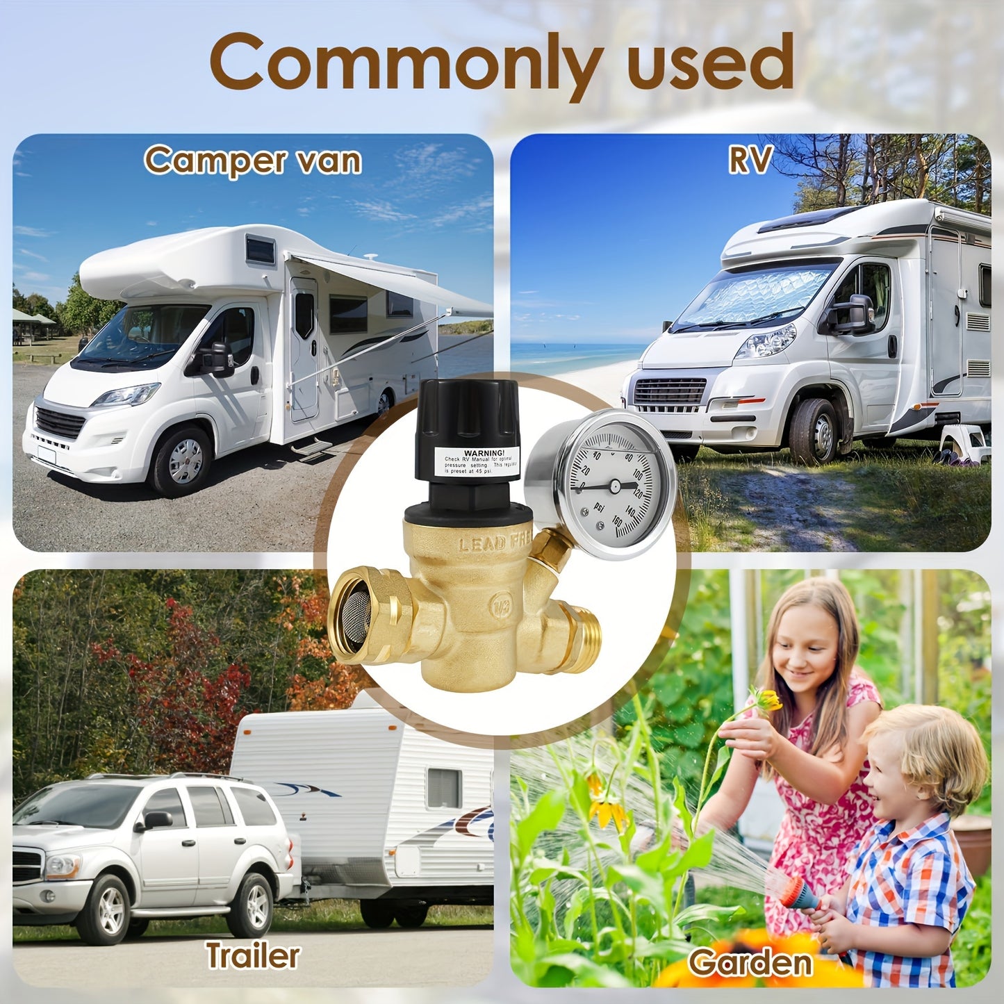 RV Water Pressure Regulator Professional Pressure Reducing Valve with Adjustable Handle and Gauge Lead-Free