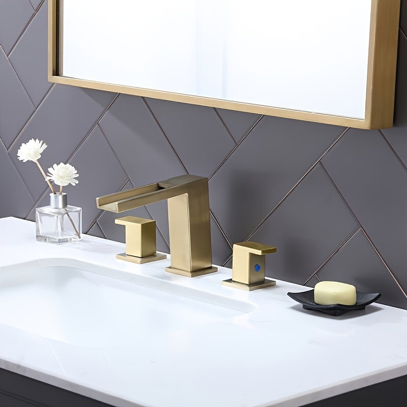 Luxury Golden Bathroom Sink Faucet - 8-inch Widespread 2-Handle Vanity Mixer Taps With Pop Up Drain