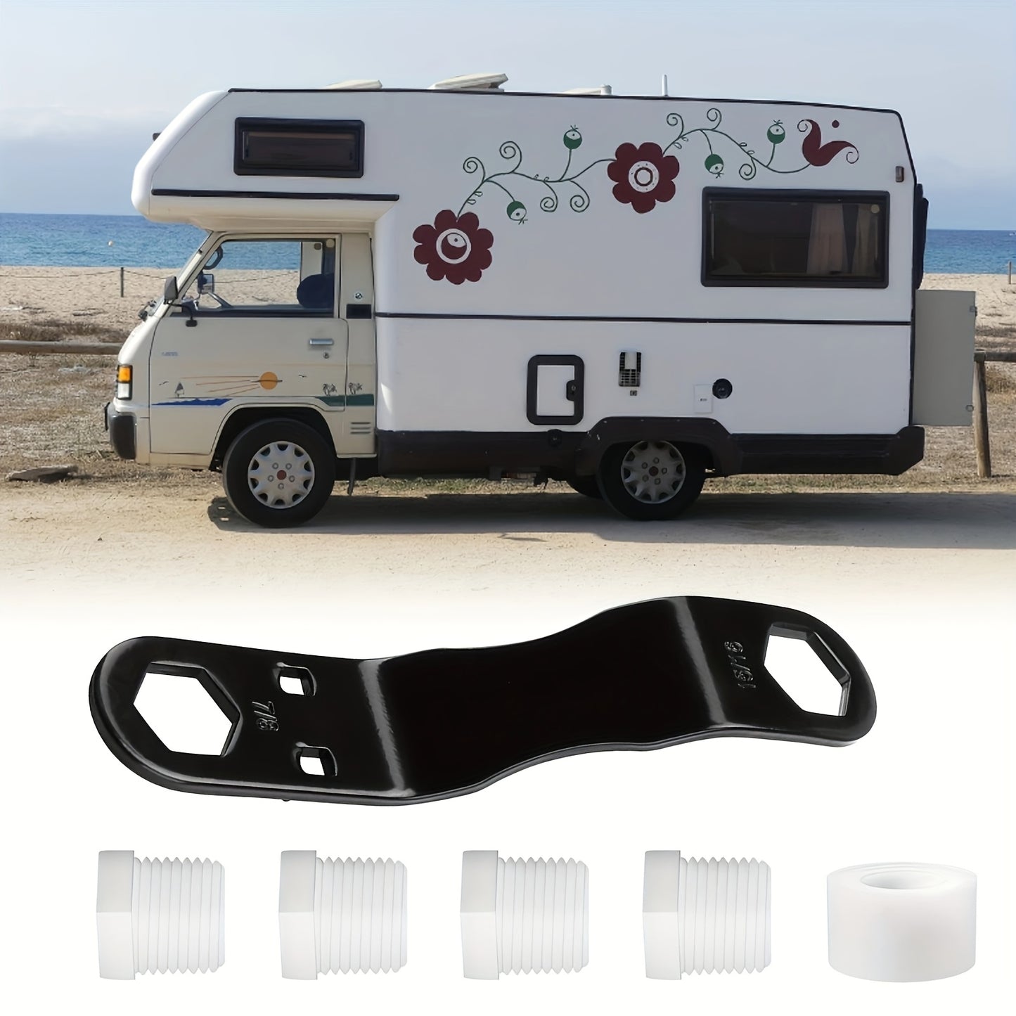 Water Heater Drain Plug Kit Designed for RV & Camper Water Heater Drain Plugs, Fits Drain Plugs, Includes Angled Wrench, 4pcs Replacement Plugs and 1 Roll Tape