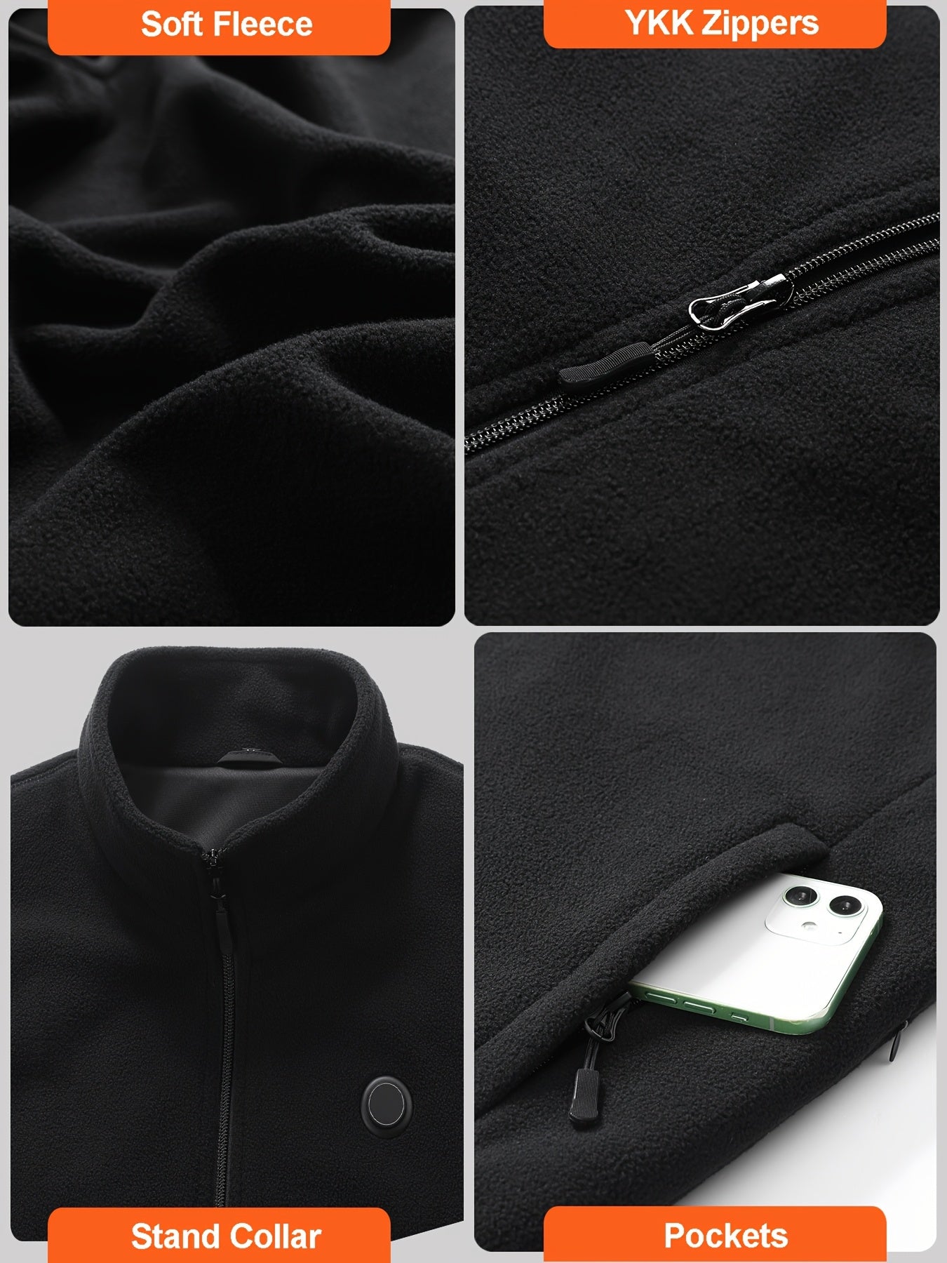 Men's Warm Heated Sport Coat Fleece Jacket, Battery Pack 7.4V Fast Heating,  (with Batteries)