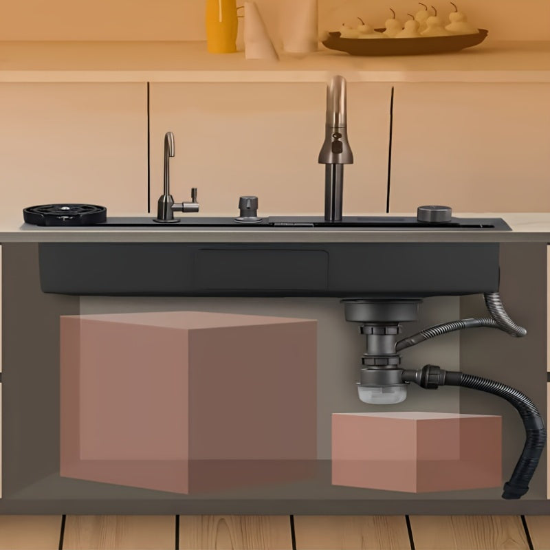 Waterfall Kitchen Sink With Faucet, Sink With LED Display Screen, Top Mounted