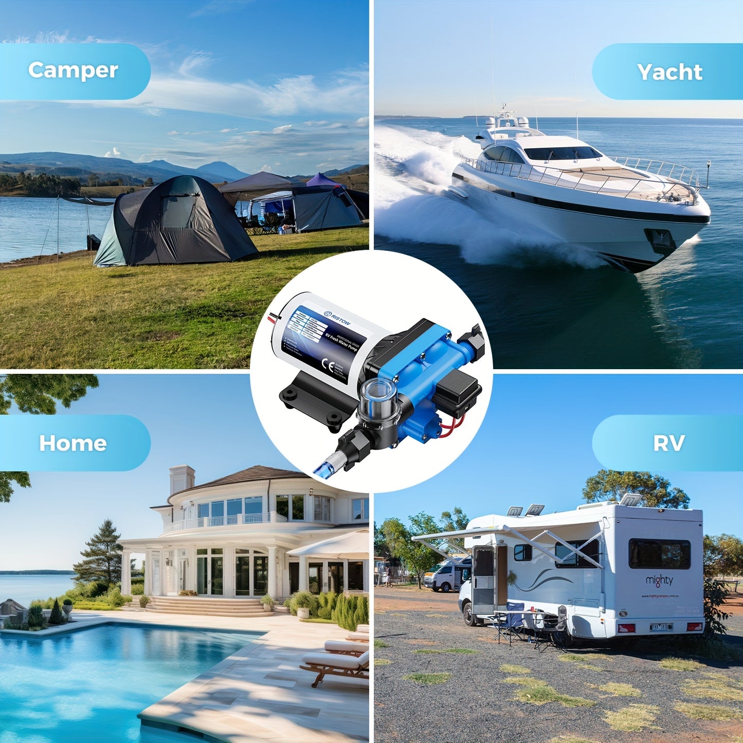 High-Performance 12V RV Water Pump - 3.5GPM, 50PSI Self-Priming Diaphragm with Filter & Adapter for RVs