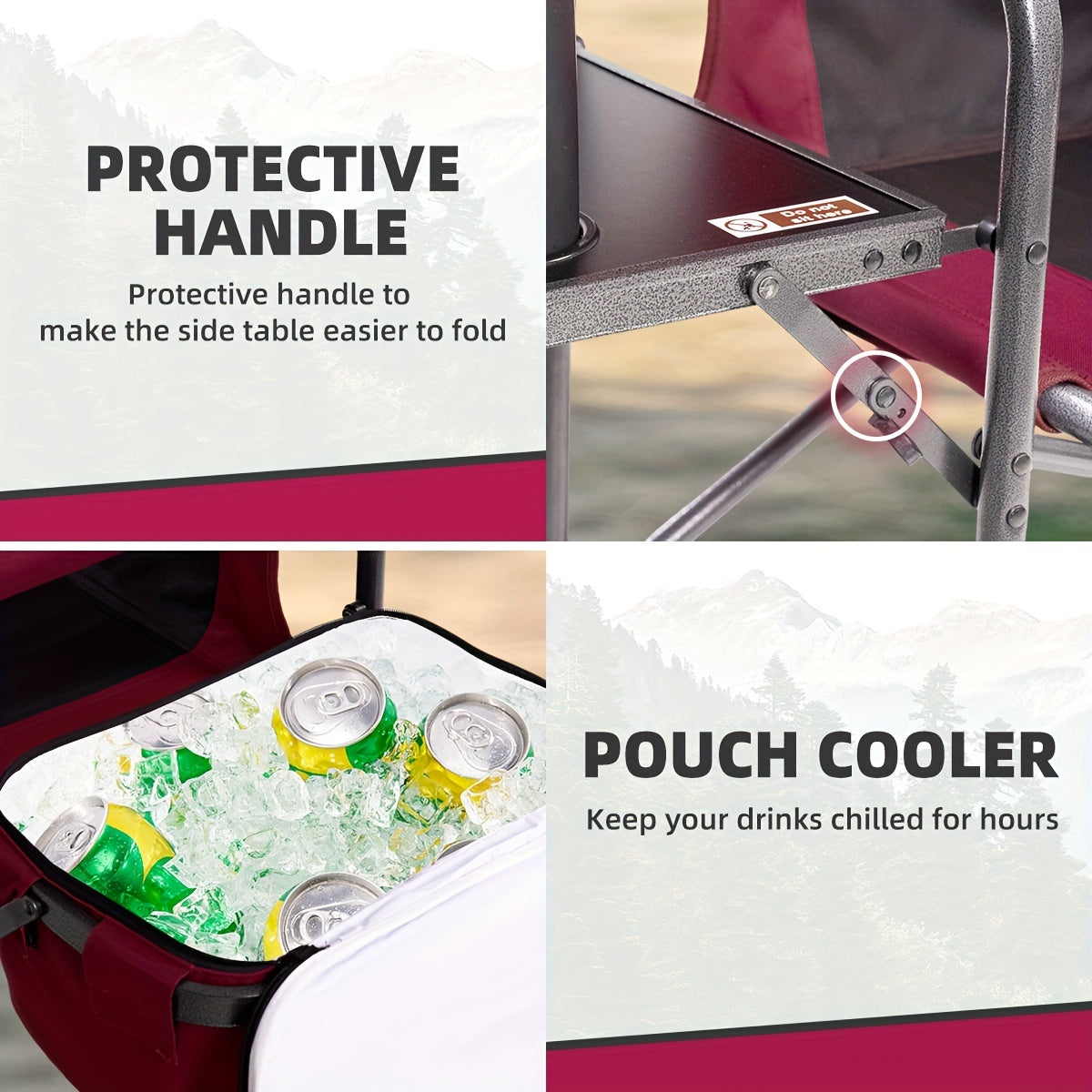 Tisetrail Director Camping Chair with Cooler Bag Camping Directors Chair with Foldable Side Tray, Supports 400lbs