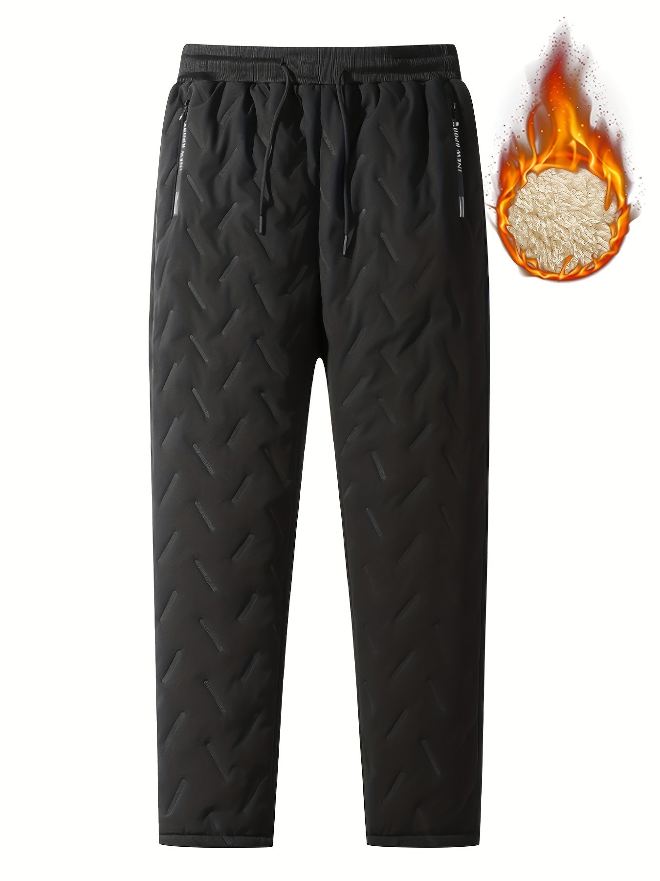 Men's Winter Warm Fleece Lined Pants, Straight Pants ,Thicken Thermal Trousers