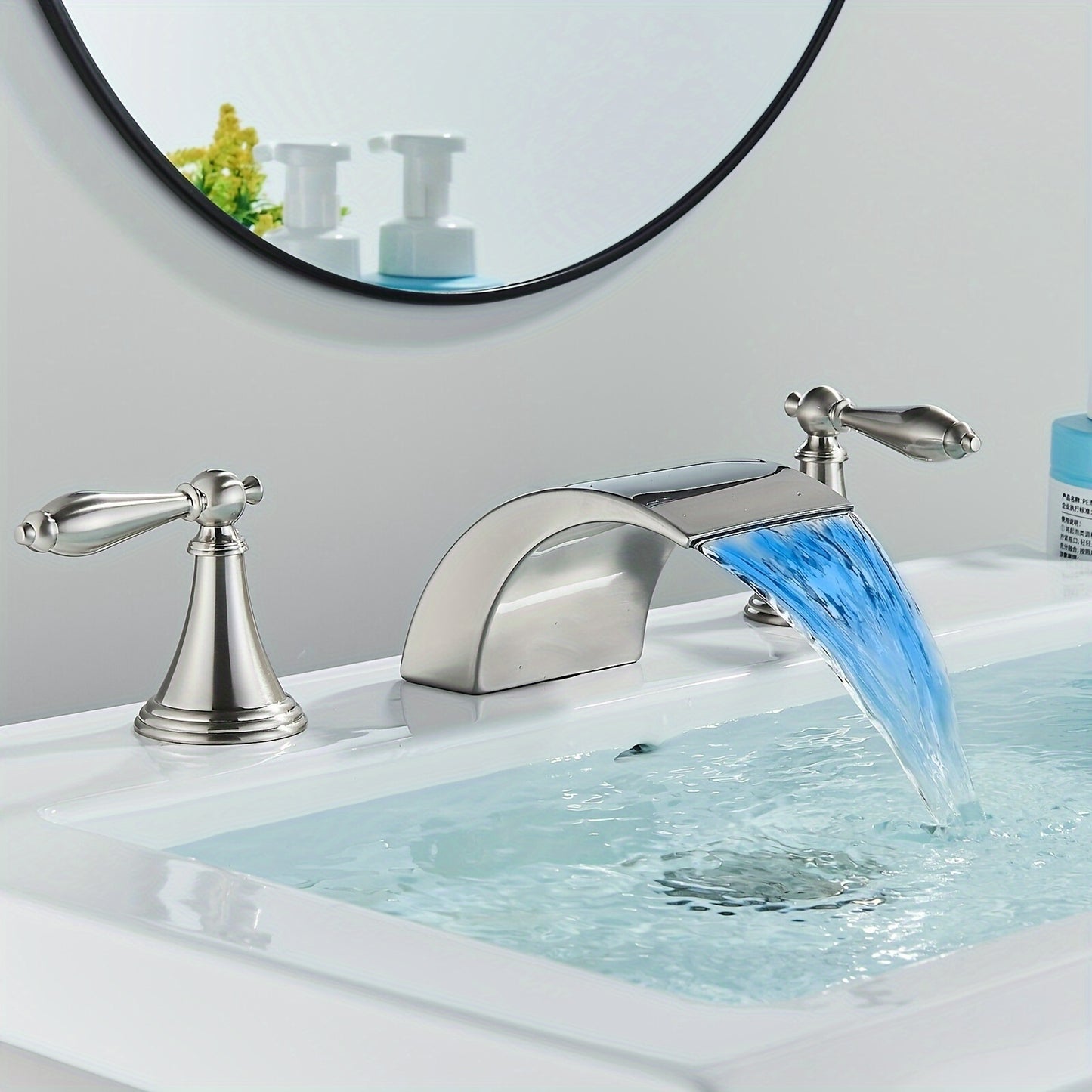 Led Waterfall Widespread Bathroom Sink Faucet 3 Colors Change Led Waterfall Deck Mount