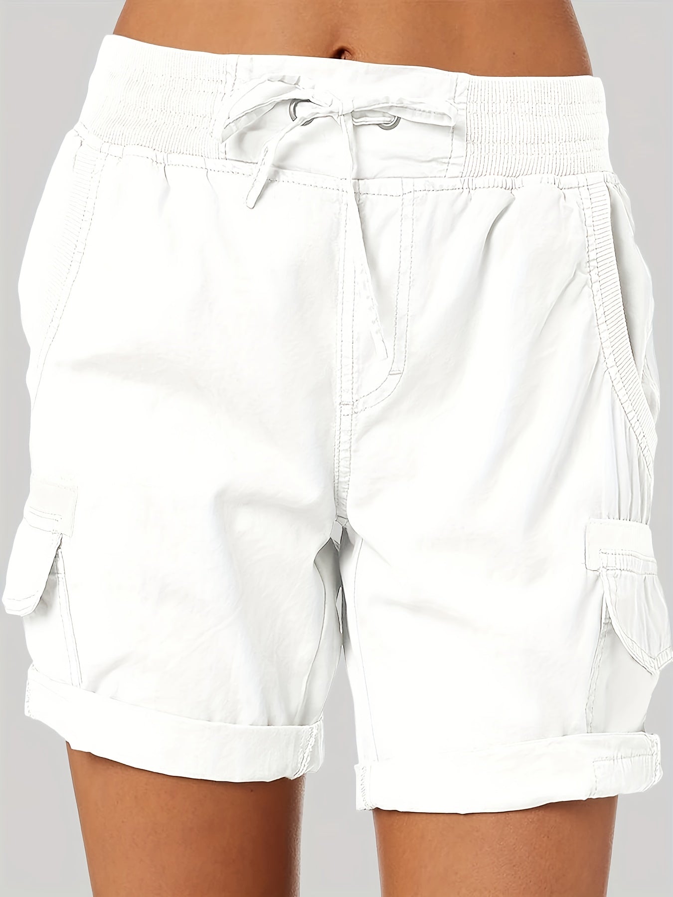 Women's Plus Size Cargo Shorts with Drawstring Waist, Flap Pockets, and Side Slit
