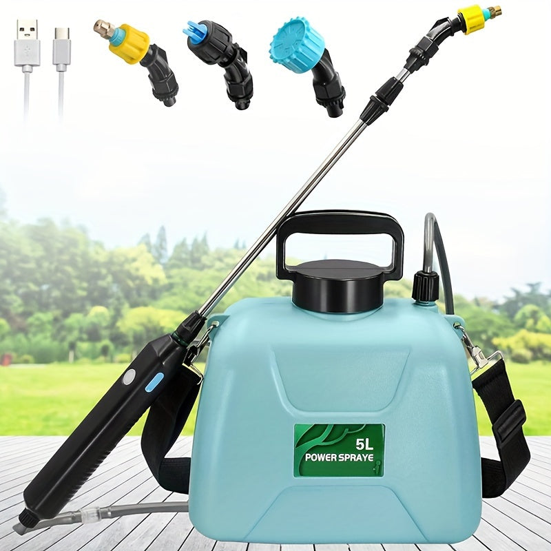1.35 Gallon Battery Powered Garden Sprayer, With 3 Mist Nozzles, Lawn Electric Sprayer With Telescopic Wand And Rechargeable Handle, Portable Electric Battery Sprayer With Shoulder Strap For Gardening