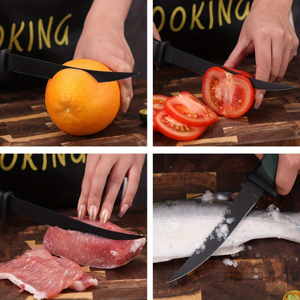 4pcs/Set Fish Cutting Fillet Knife, Non-stick Coating PP+TPR Soft Handle, Stainless Steel Fishing Knife Included Sheath