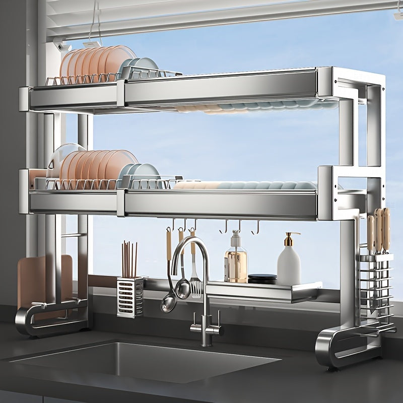 Telescopic 304 Stainless Steel Kitchen Sink Rack, Length Adjustable Cabinet Countertop Sink Dish Storage Rack