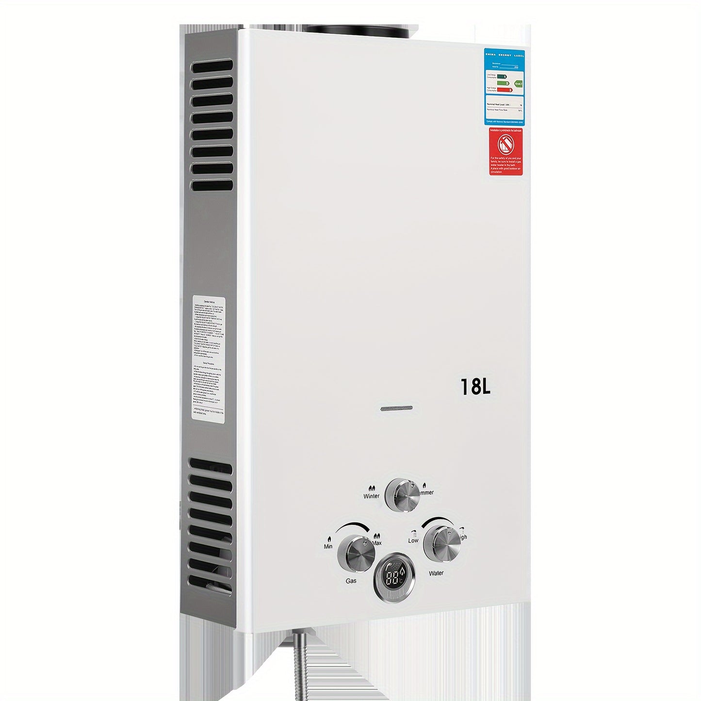 8L Tankless Propane Water Heater with Digital Display - Wall-Mounted