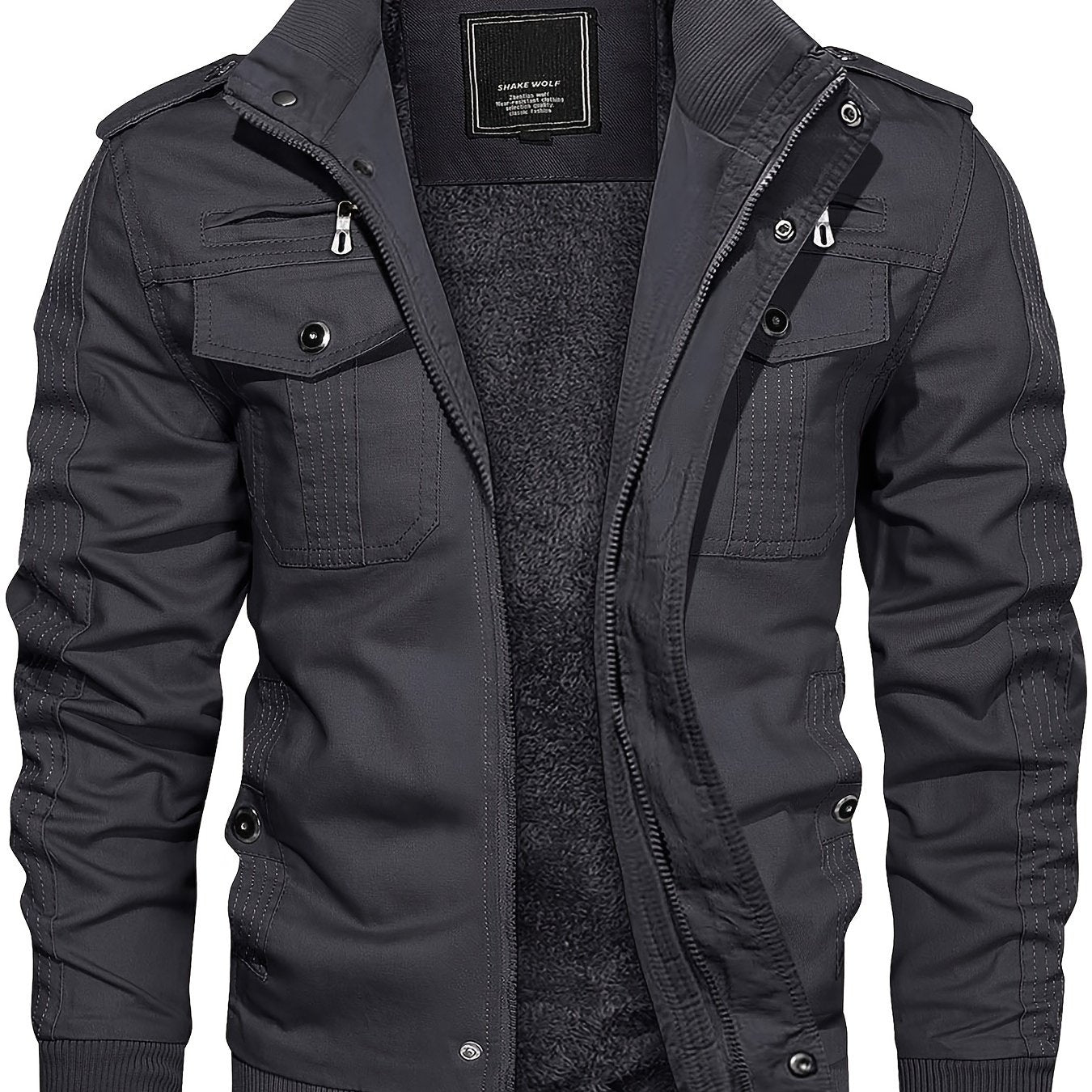 Men's Fleece Jacket And Coat Winter Full Zip Multi-Pocket 2 Chest Pockets 2 Side Pockets And 1 Inner Pocket Fleece Lined Windproof