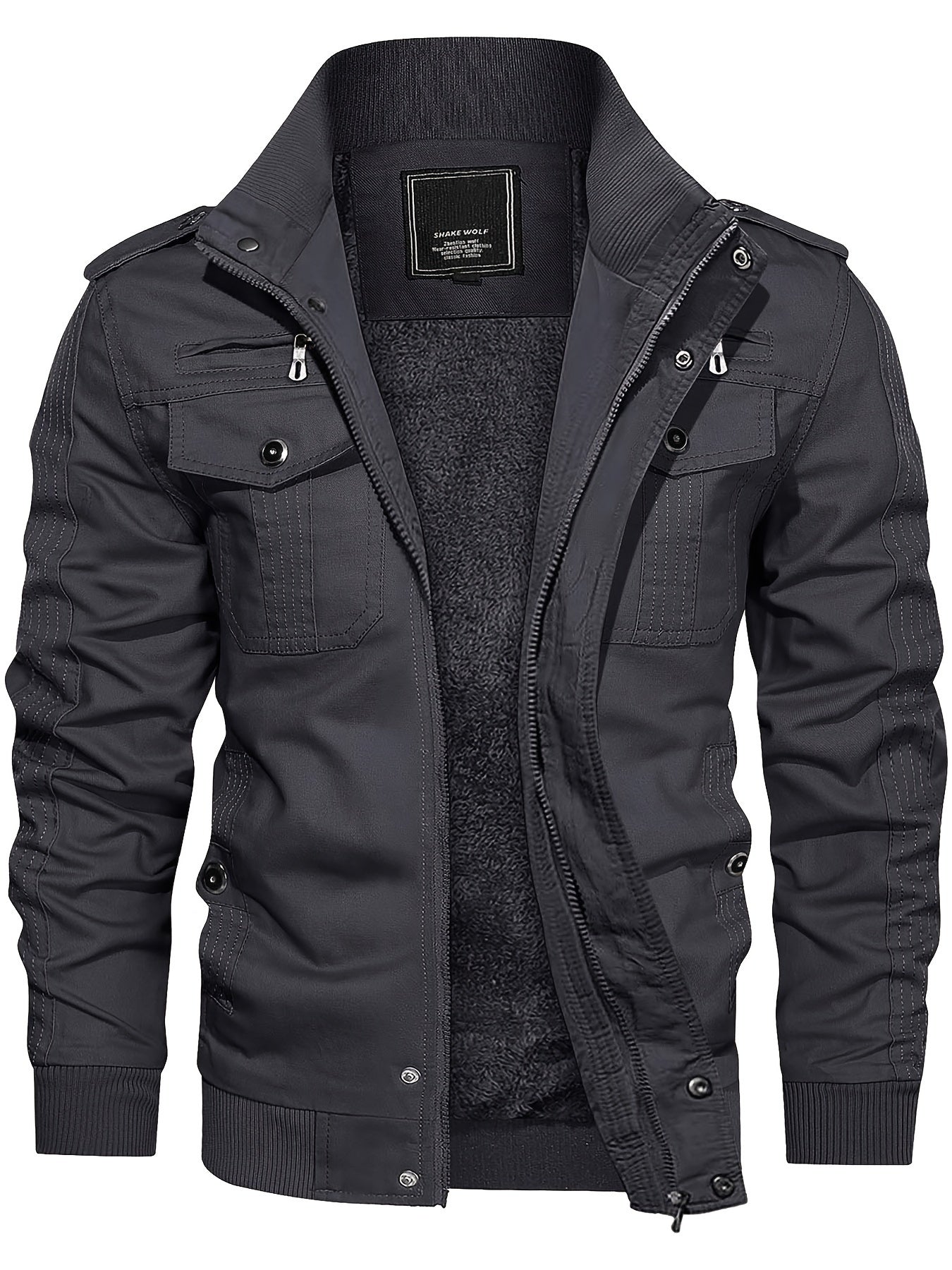 Men's Fleece Jacket And Coat Winter Full Zip Multi-Pocket 2 Chest Pockets 2 Side Pockets And 1 Inner Pocket Fleece Lined Windproof