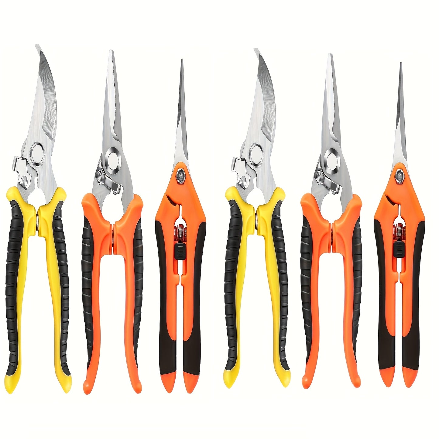 6-Pack Classic Style Stainless Steel Garden Shears, Ergonomic Non-Slip Metal Handheld Gardening Clippers, High-Quality Spring Assisted Pruners