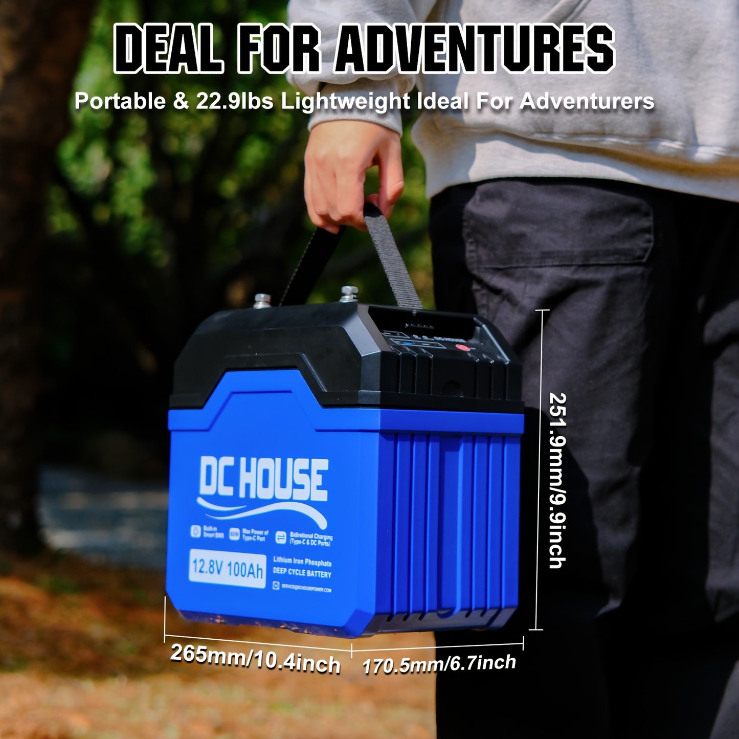 12V 100Ah Upgrade LiFePO4 Lithium Battery, 1280W, With Type-C Ports, 5000+ Deep Cycles Battery For Off-Grid Solar System