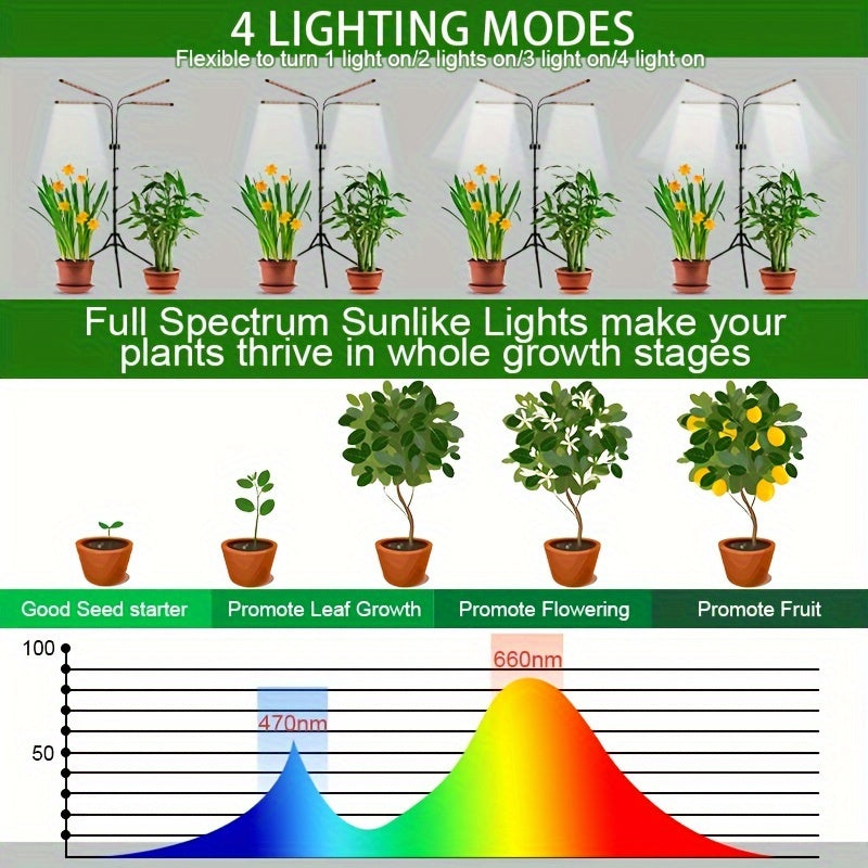 Growth Light Strip Bracket Suitable For Indoor Plants With Full Spectrum, 80 LED Plant Light Strip 63.5-160.0 Cm Adjustable Tripod, Dimmable Plant Growth Light Strip 4/8/12 Hour Timer