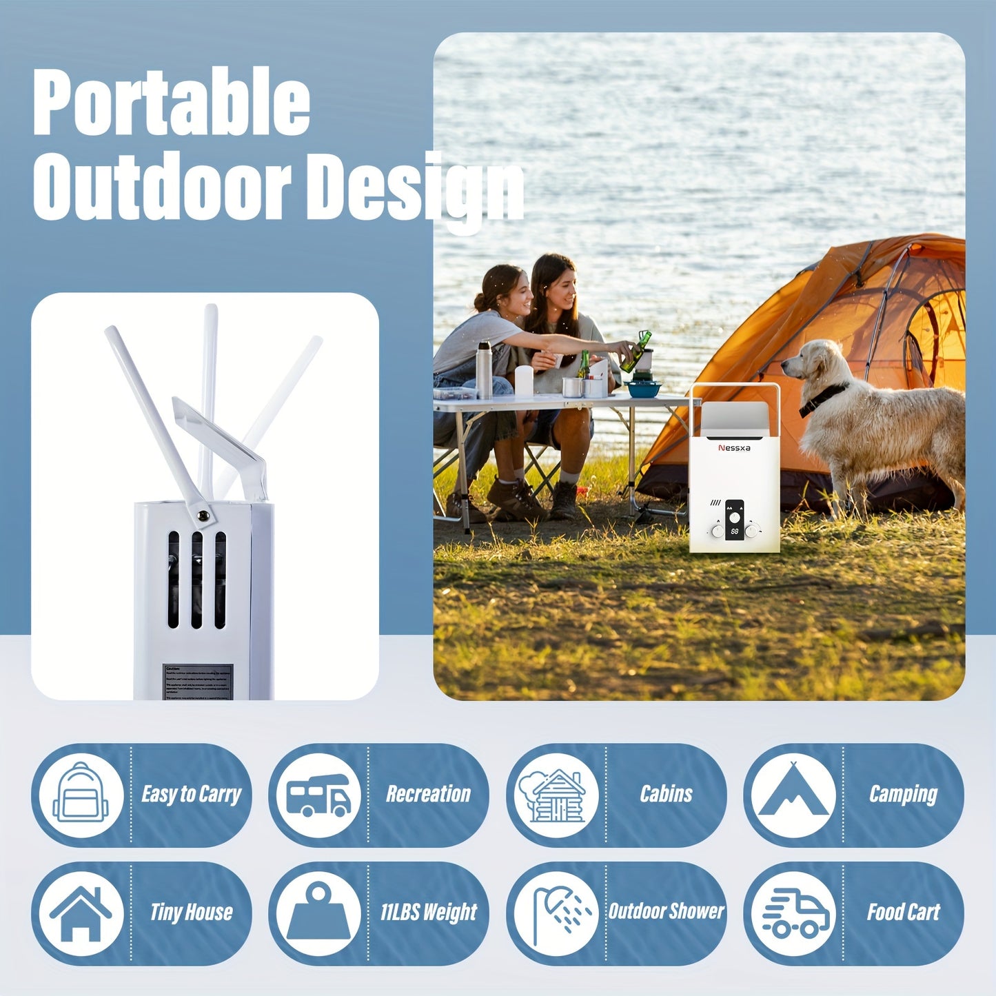 Tankless Water Heater Propane, 2.11 GPM RV Water Heater with Digital Display, 2.11gal Portable Instant Hot Gas Water Heater with Overheating Protection