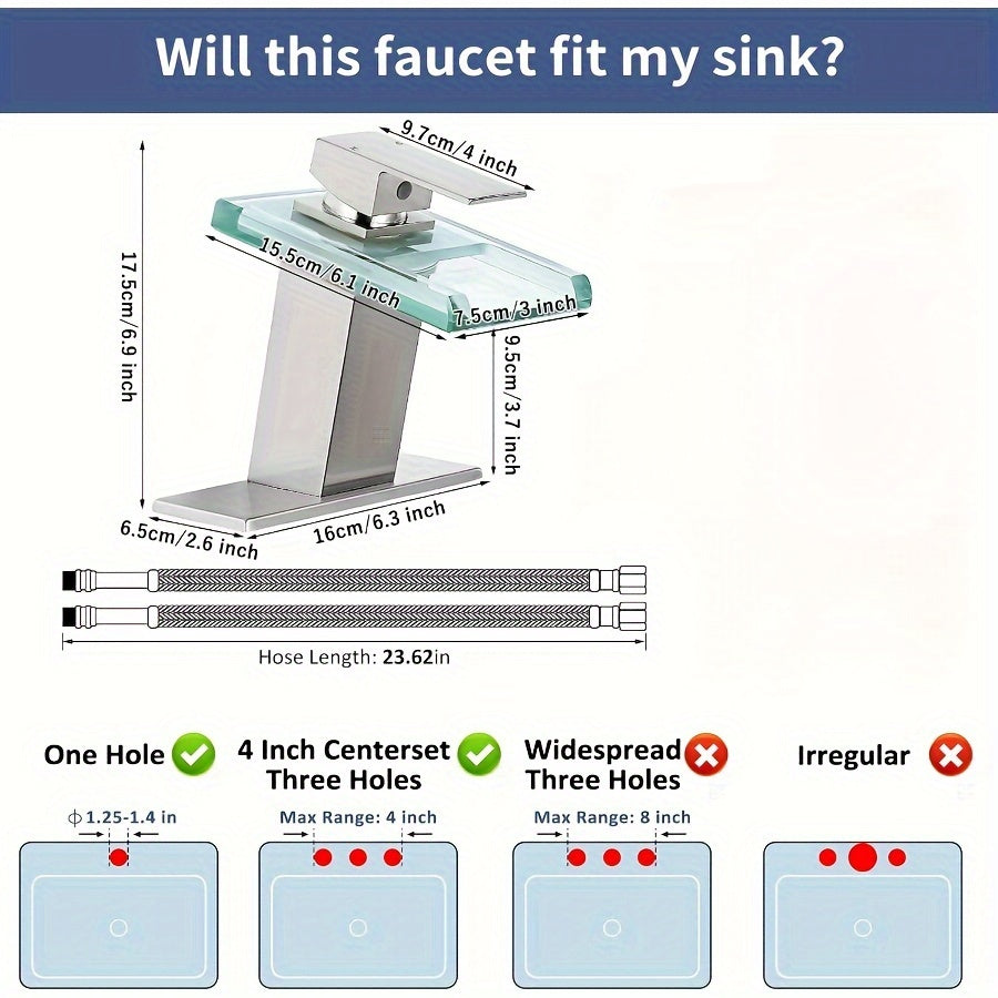 LED Bathroom Sink Faucet, Installation with 2 Water Supply Lines, Open Glass Nozzle