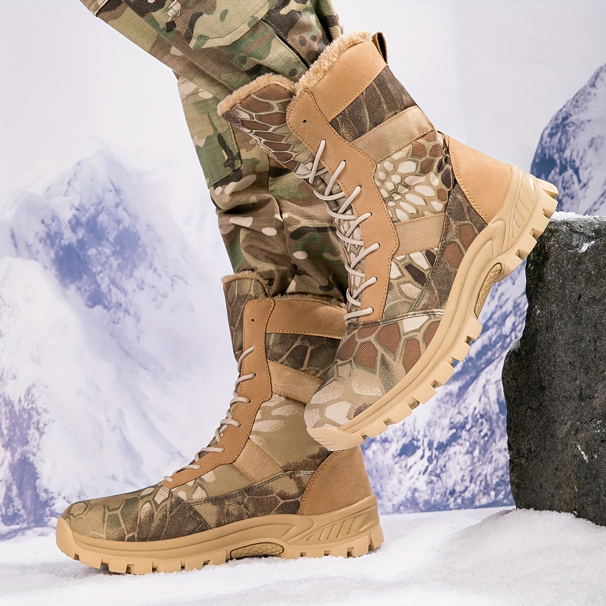 Women's Camouflage Tactical Hiking Boots - Warm Fleece-Lined, Anti-Slip, High Ankle Support