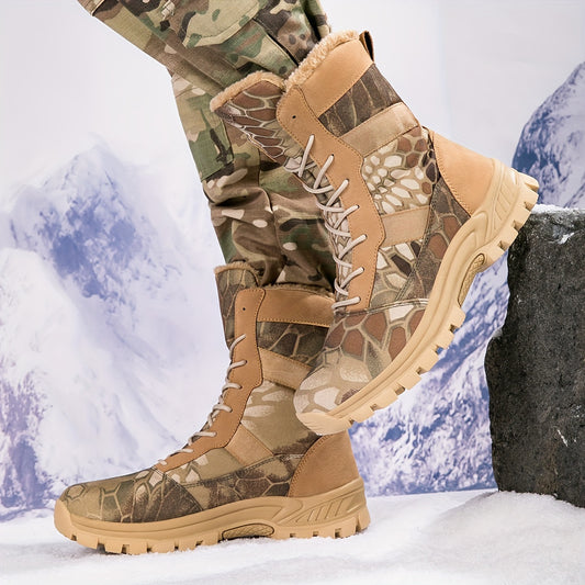 Women's Camouflage Tactical Hiking Boots - Warm Fleece-Lined, Anti-Slip, High Ankle Support
