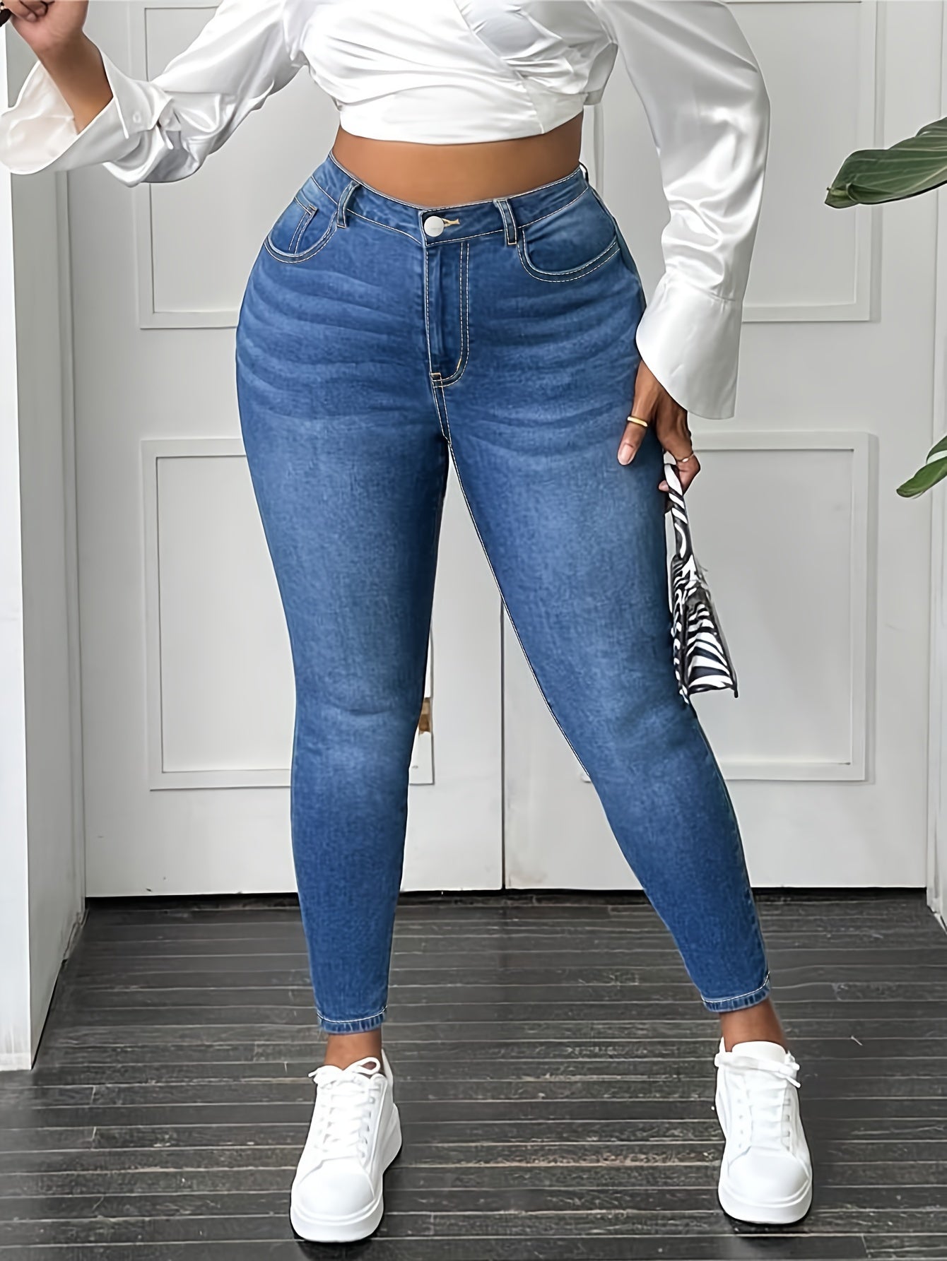 Women'S Clothing Large Size Elastic Waist High Four-Season Jeans