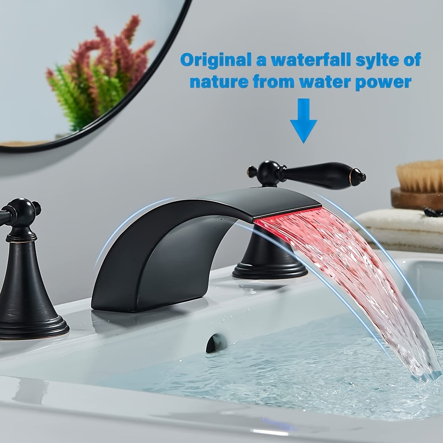 Led Waterfall Widespread Bathroom Sink Faucet 3 Colors Change Led Waterfall Deck Mount