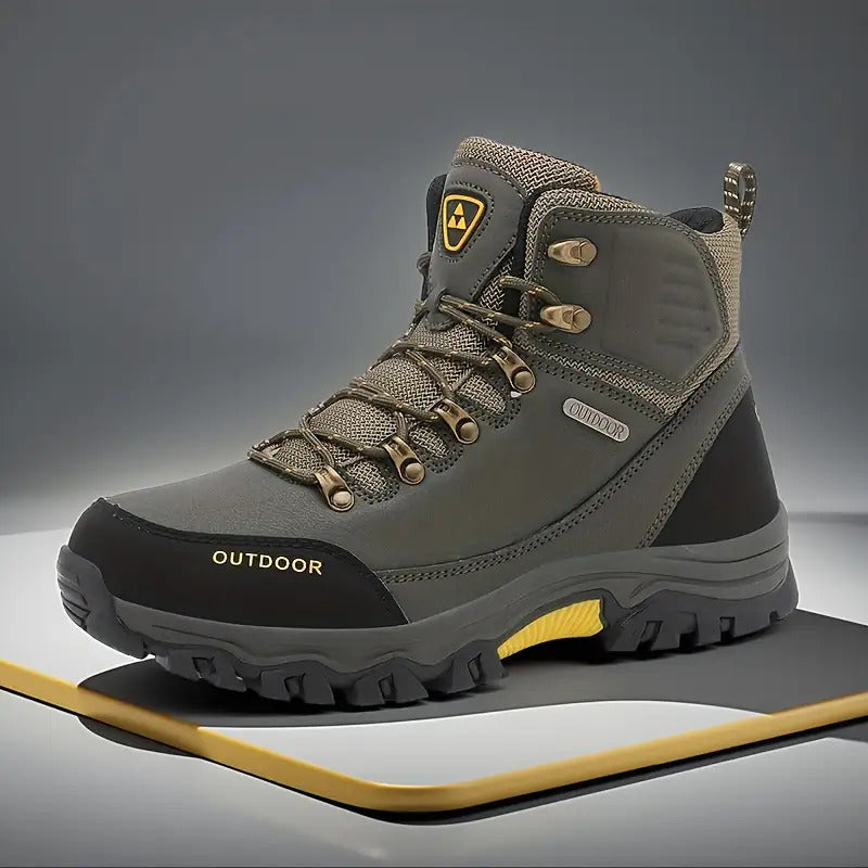 Men's All-Season High-Top Hiking Shoes/Flats - Heavy-Duty & Rubber Boots-like Design, Lace-Up Outdoor Trekking Sneakers for Camping, Mountain Climbing, Trail Shoes For Men, Mountain Shoes For Men, Hill Shoes For Men, Heavy Du