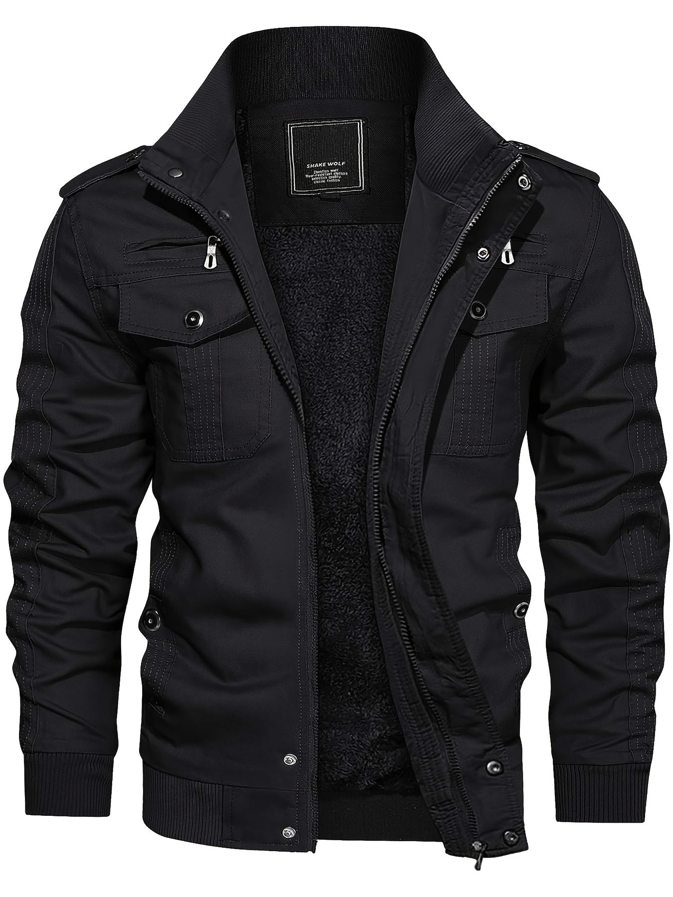 Men's Fleece Jacket And Coat Winter Full Zip Multi-Pocket 2 Chest Pockets 2 Side Pockets And 1 Inner Pocket Fleece Lined Windproof