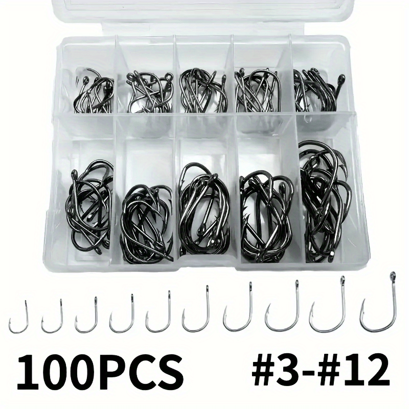 100 One Fishhook, Strong Sharp Fishhook Carbon Steel Barbed Fishhook Barbed Fishhook Size 3 4 5 6 7 8 9 10 11 12
