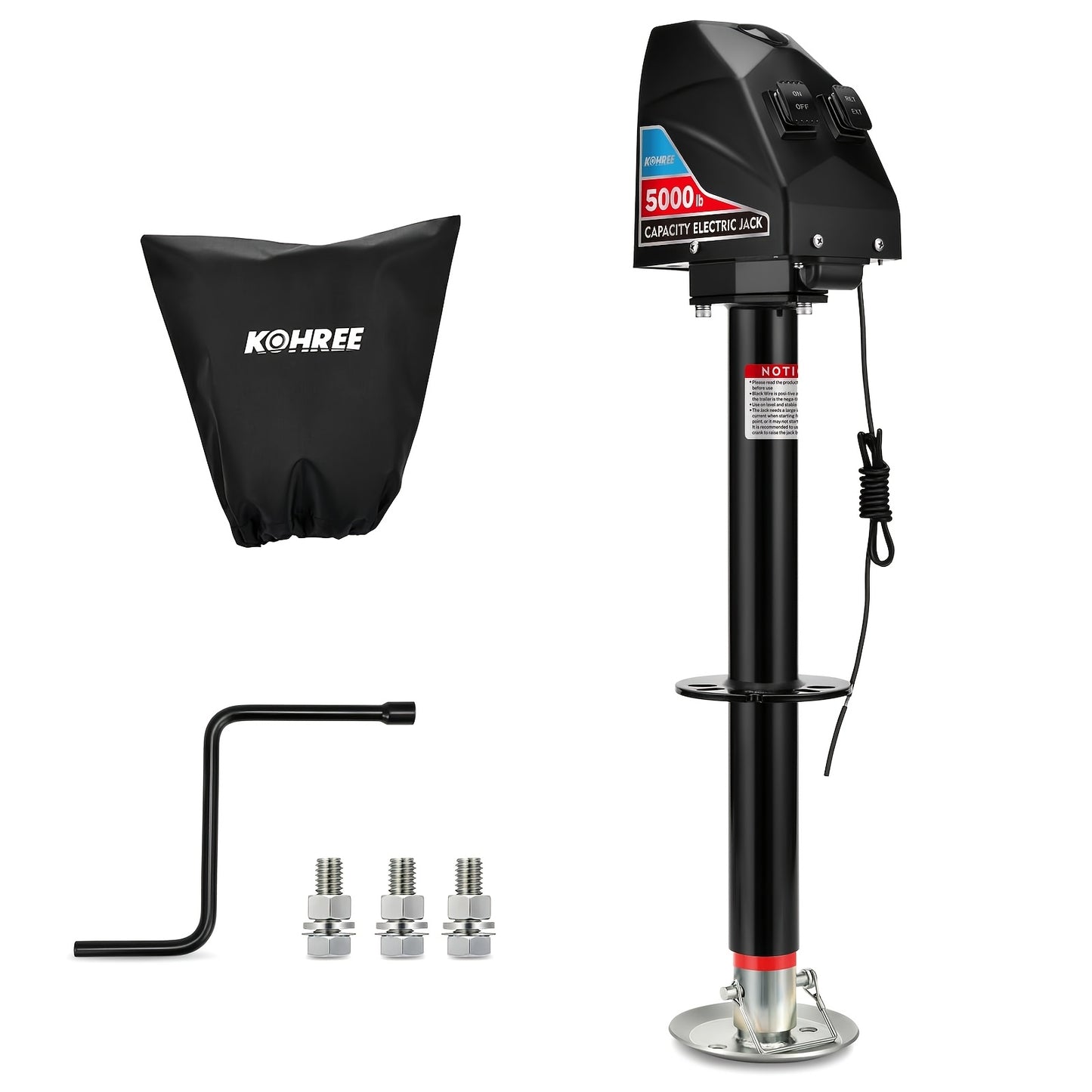 RV Electric Trailer Jack 5000lbs/3700lbs, Tongue Jack with Waterproof Cover & LED Work Light, Easy Install, 22" Lift, 12V DC