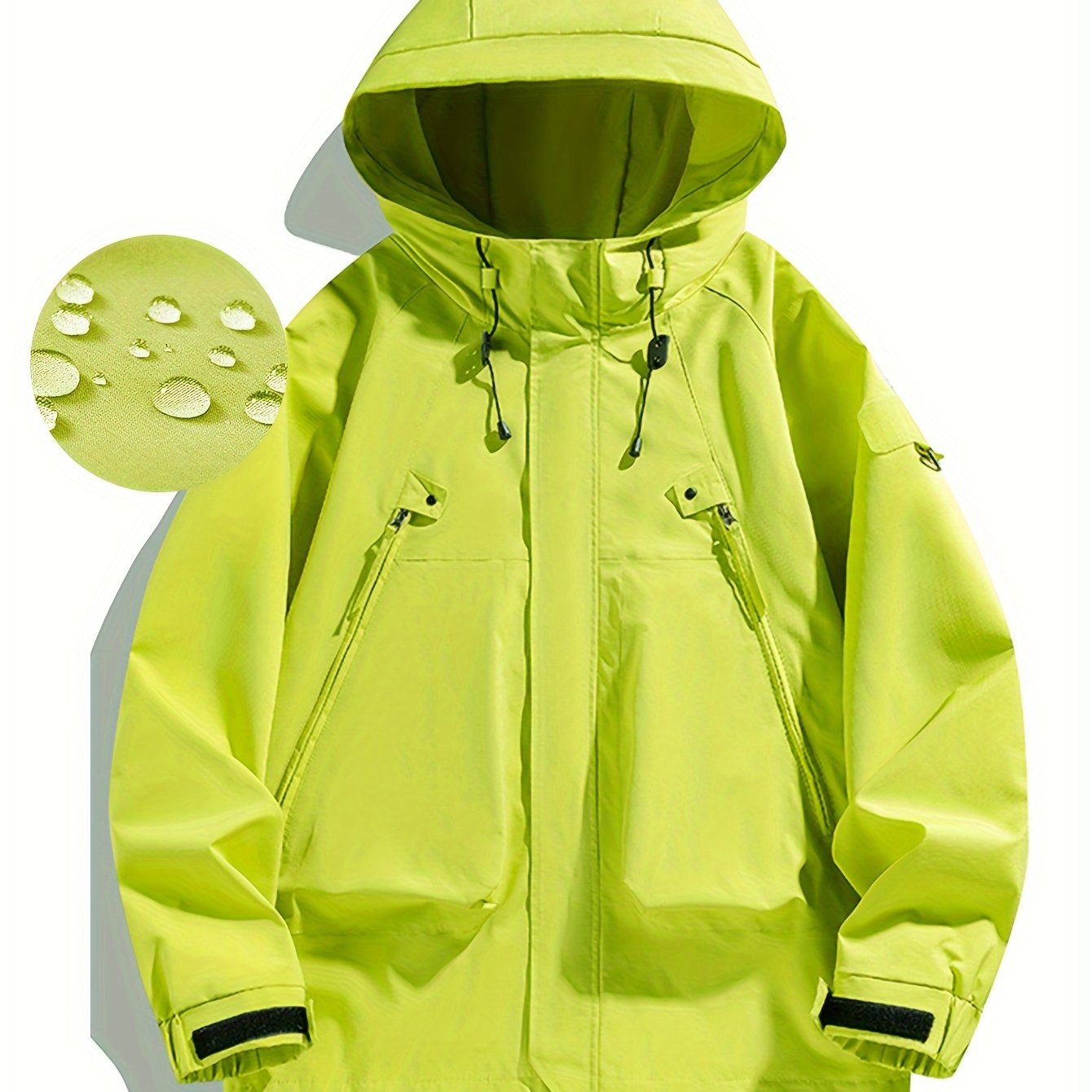 Women's Water Resistant & Windproof Hooded Jacket, Zipper Pocket Loose Top