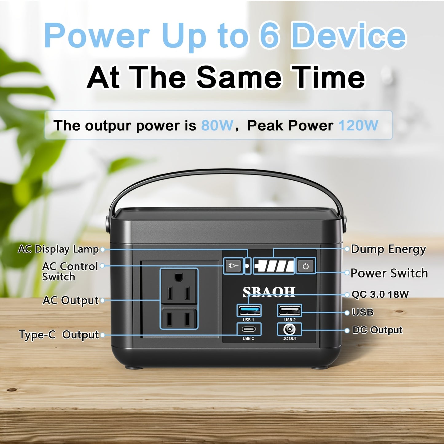 Portable Power Station 88.8WH, Solar Generator Lithium Battery Power 110V AC USB-C Power Delivery Solar Generator