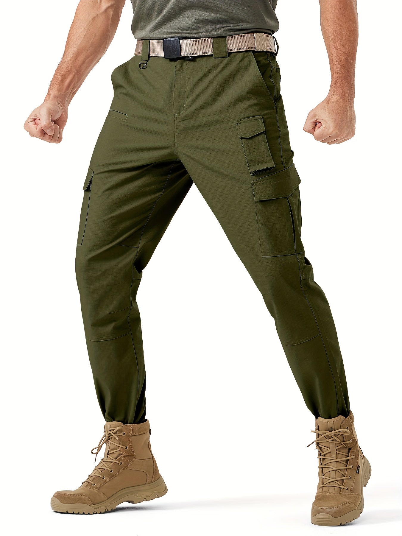 Plus Size Men's Tactical Hiking Pants With Carabiner Water Resistant Ripstop