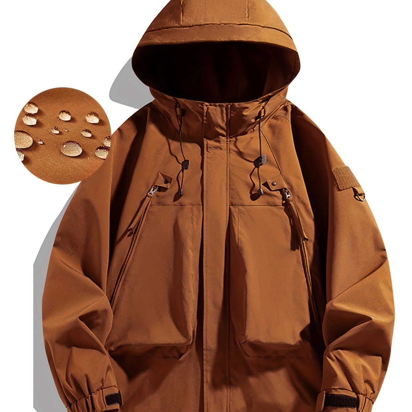 Women's Water Resistant & Windproof Hooded Jacket, Zipper Pocket Loose Top