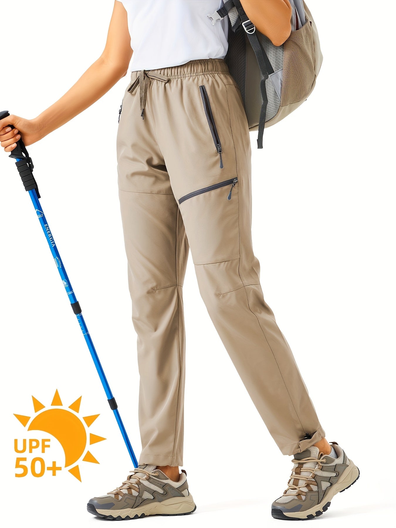 Plus Size Women's Cargo Pants, Lightweight, Quick Dry, Water Resistant,  Elastic Waist, Zipper Pockets