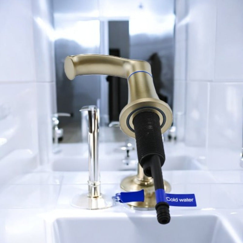 Elegant Golden Widespread Bathroom Sink Faucet with Pull-Out Sprayer