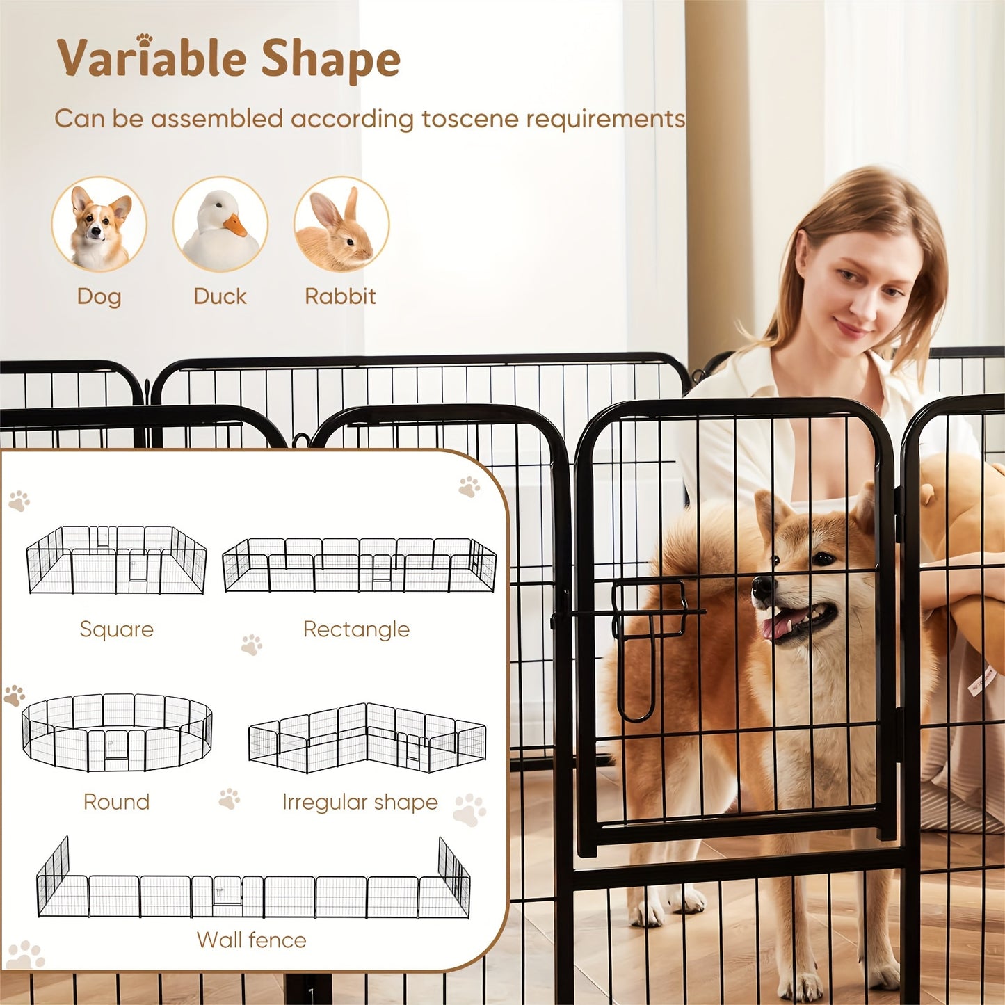 8/16 Panels Dog Playpen Fence for Indoor, Outdoor, Foldable & Portable 24 - 40 Inch Metal Dog Pen