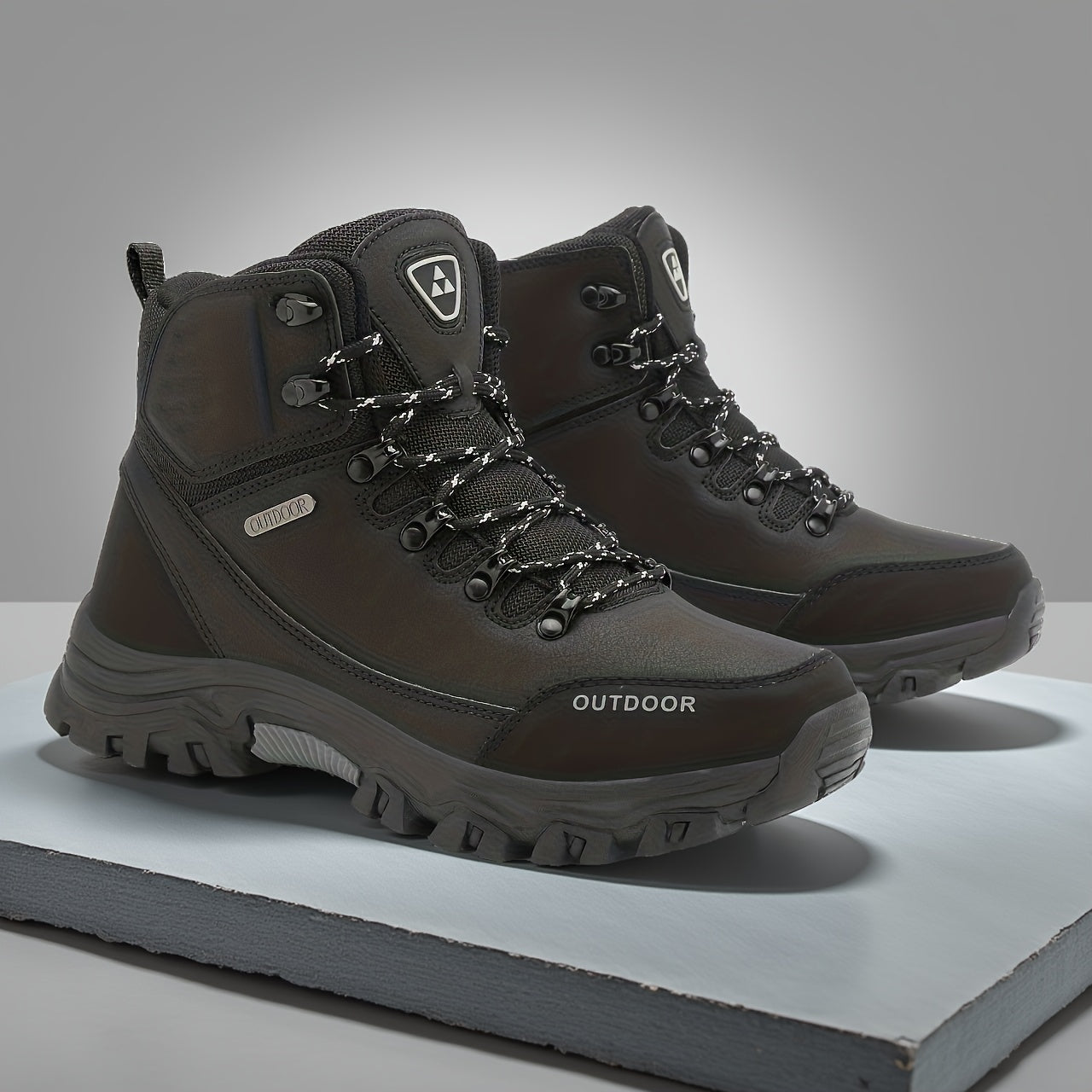 Men's All-Season High-Top Hiking Shoes/Flats - Heavy-Duty & Rubber Boots-like Design, Lace-Up Outdoor Trekking Sneakers for Camping, Mountain Climbing, Trail Shoes For Men, Mountain Shoes For Men, Hill Shoes For Men, Heavy Du