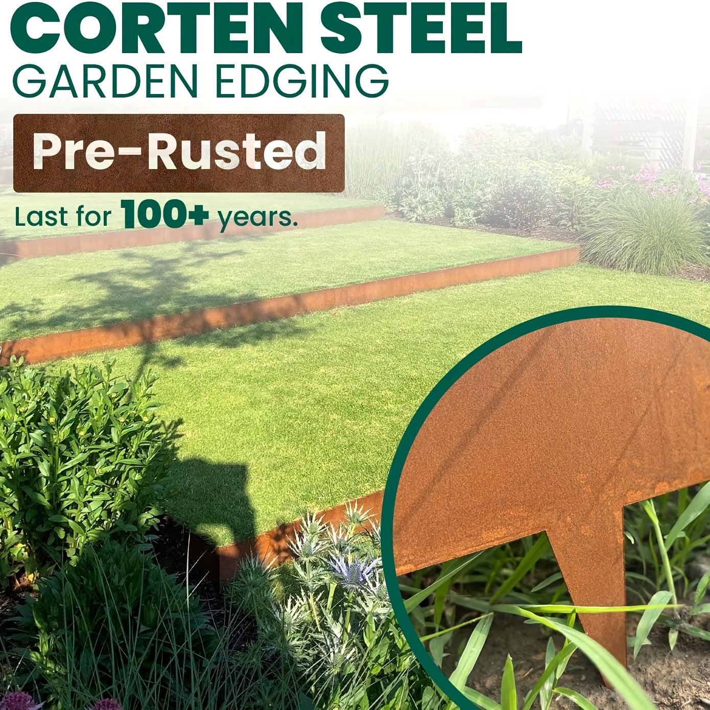 Steel Edging Steel Landscape Edging Garden Bed Metal Border Edge Rusted Rustic Patina 40 Inch Strips 5 Inch Depth, 6 Pcs