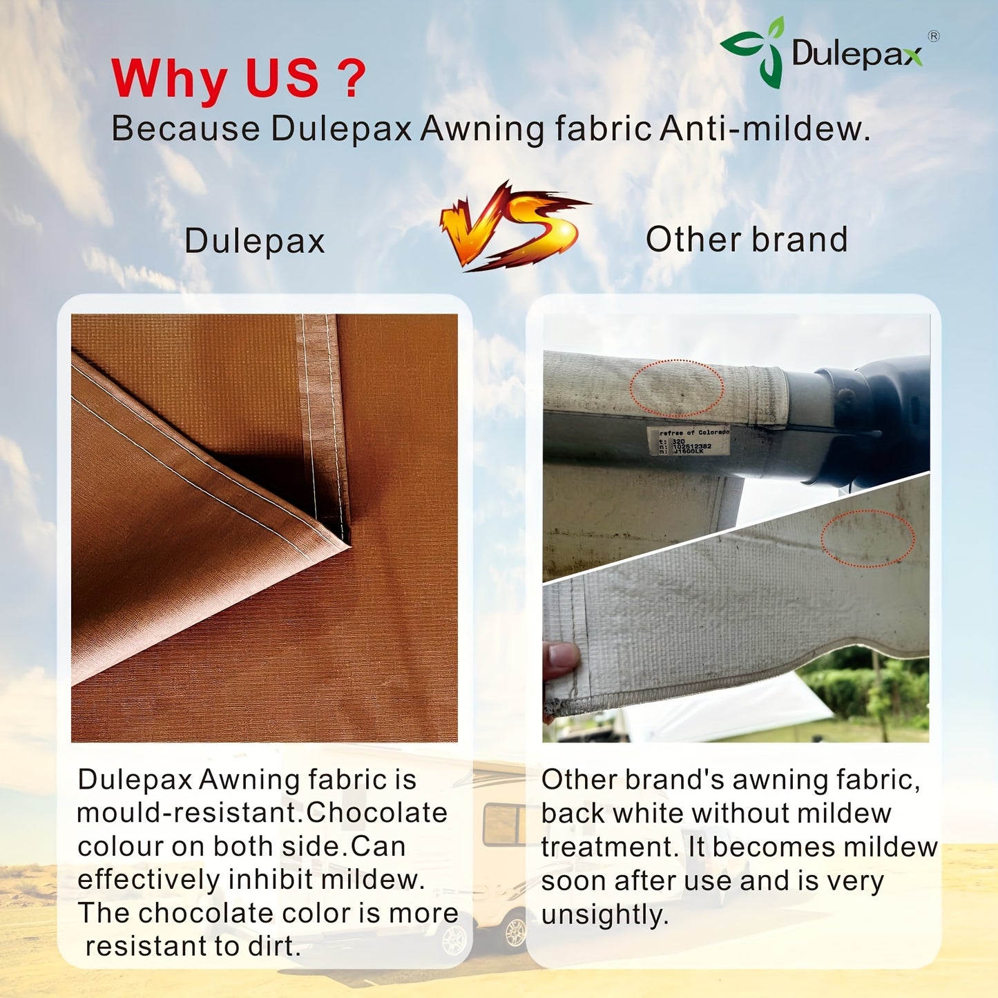 RV Awning Fabric Replacement Heavy Duty 16 Oz Vinyl Fabric Awning, Double-Sided Coating Universal Awning, Replacement For All Trailer