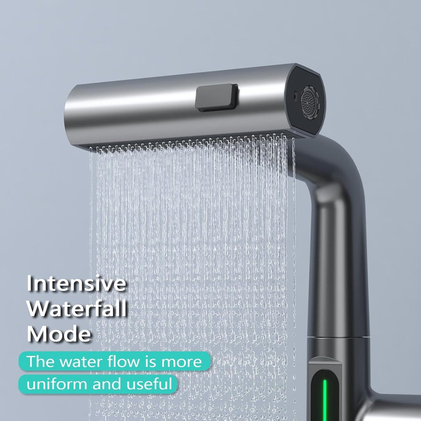 Classic Waterfall Bathroom Faucet with Pull-Down Sprayer, Digital Temperature Display