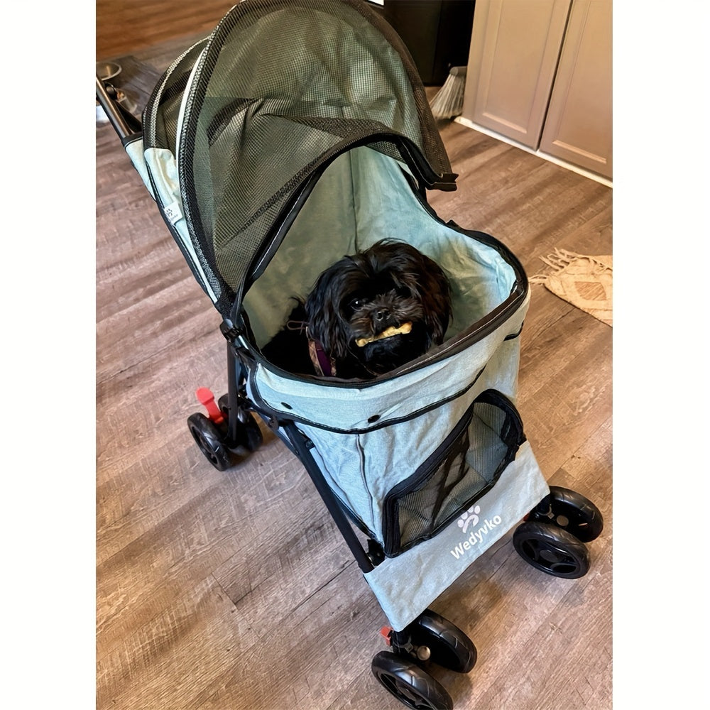 Pet Stroller for Small Dogs Cats, Up to 33 LBS with Storage Basket & Cup Holder, Dark gray