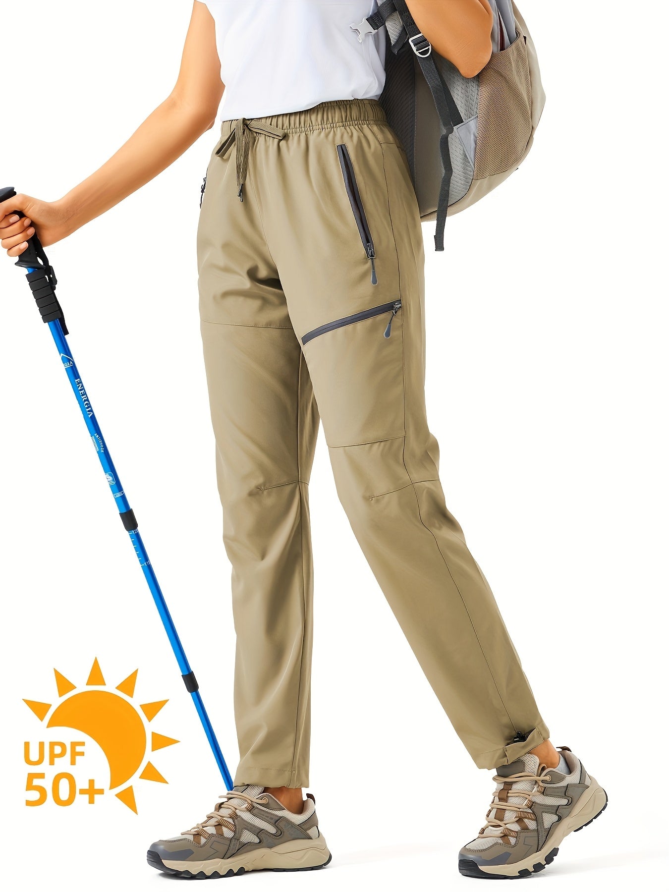 Plus Size Women's Cargo Pants, Lightweight, Quick Dry, Water Resistant,  Elastic Waist, Zipper Pockets