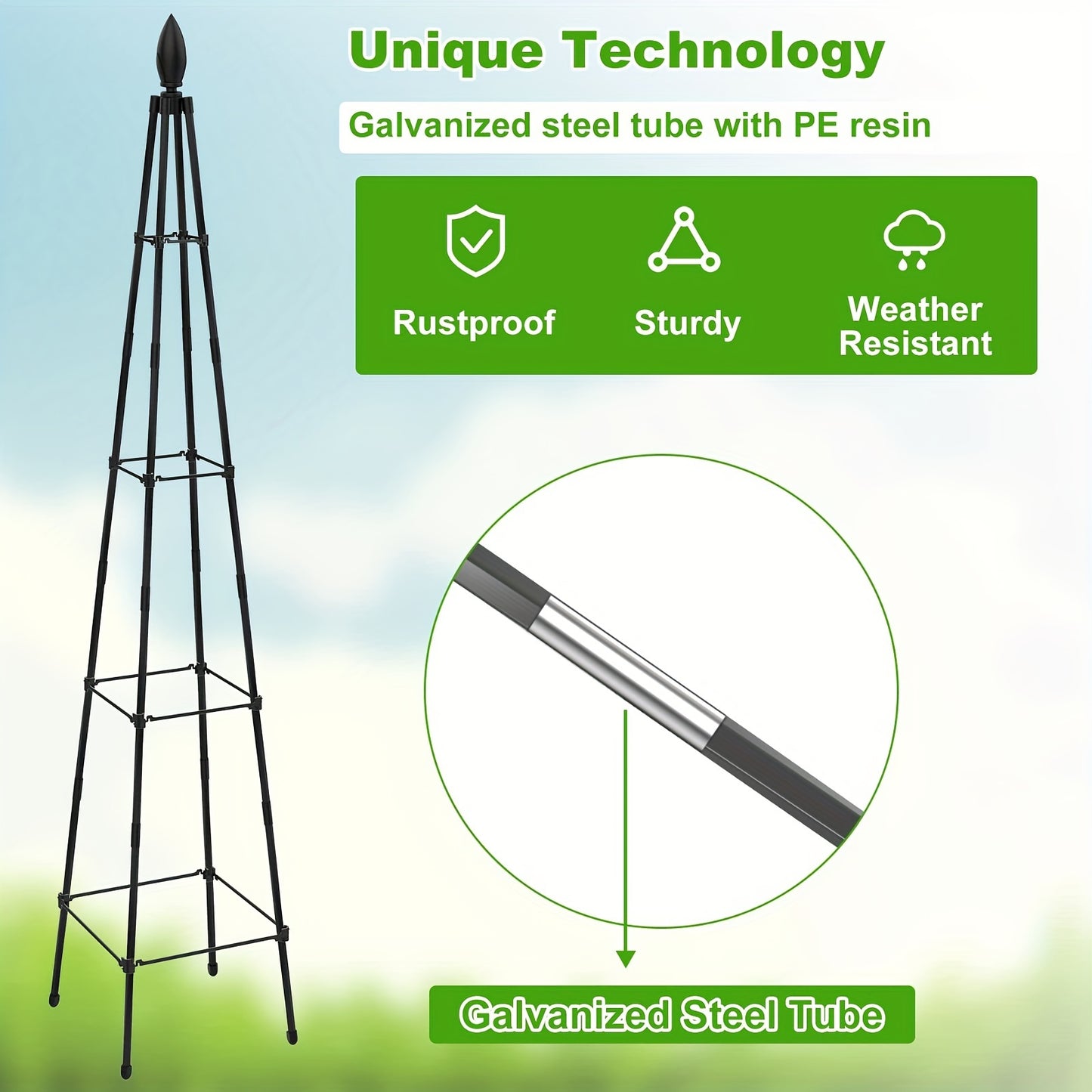 2 Pack Metal & Plastic Garden Obelisk Trellises, 63'', Triangular, Black, For Climbing Plants