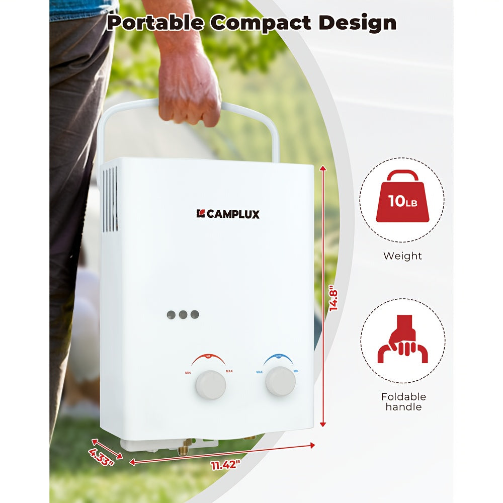 Tankless Water Heater Outdoor, 1.32 GPM Portable Propane Camping Water Heater, 1.32gal