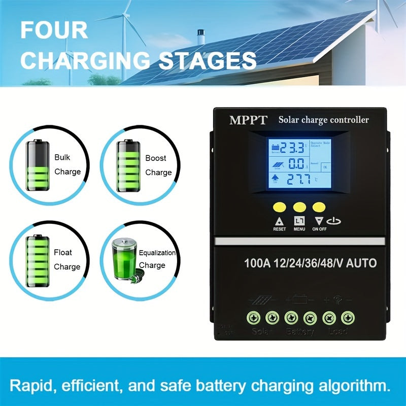 100A High-Efficiency Solar Charge Controller - LCD Display Dual USB Quick Charger For Lead Acid And Lithium Batteries