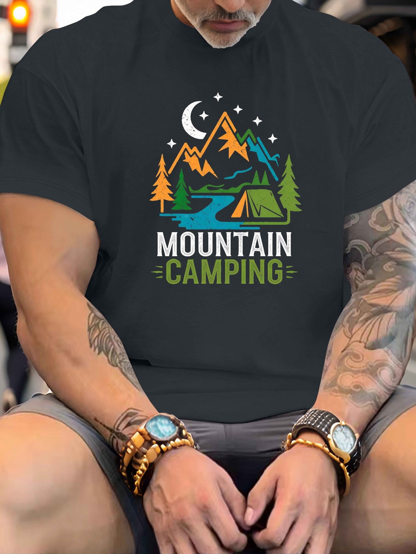 Big & Tall Men's Summer T-Shirt - Mountain Camping Graphic