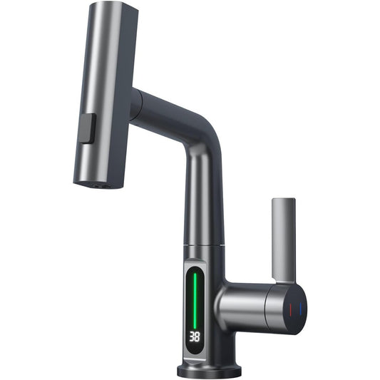 Classic Waterfall Bathroom Faucet with Pull-Down Sprayer, Digital Temperature Display