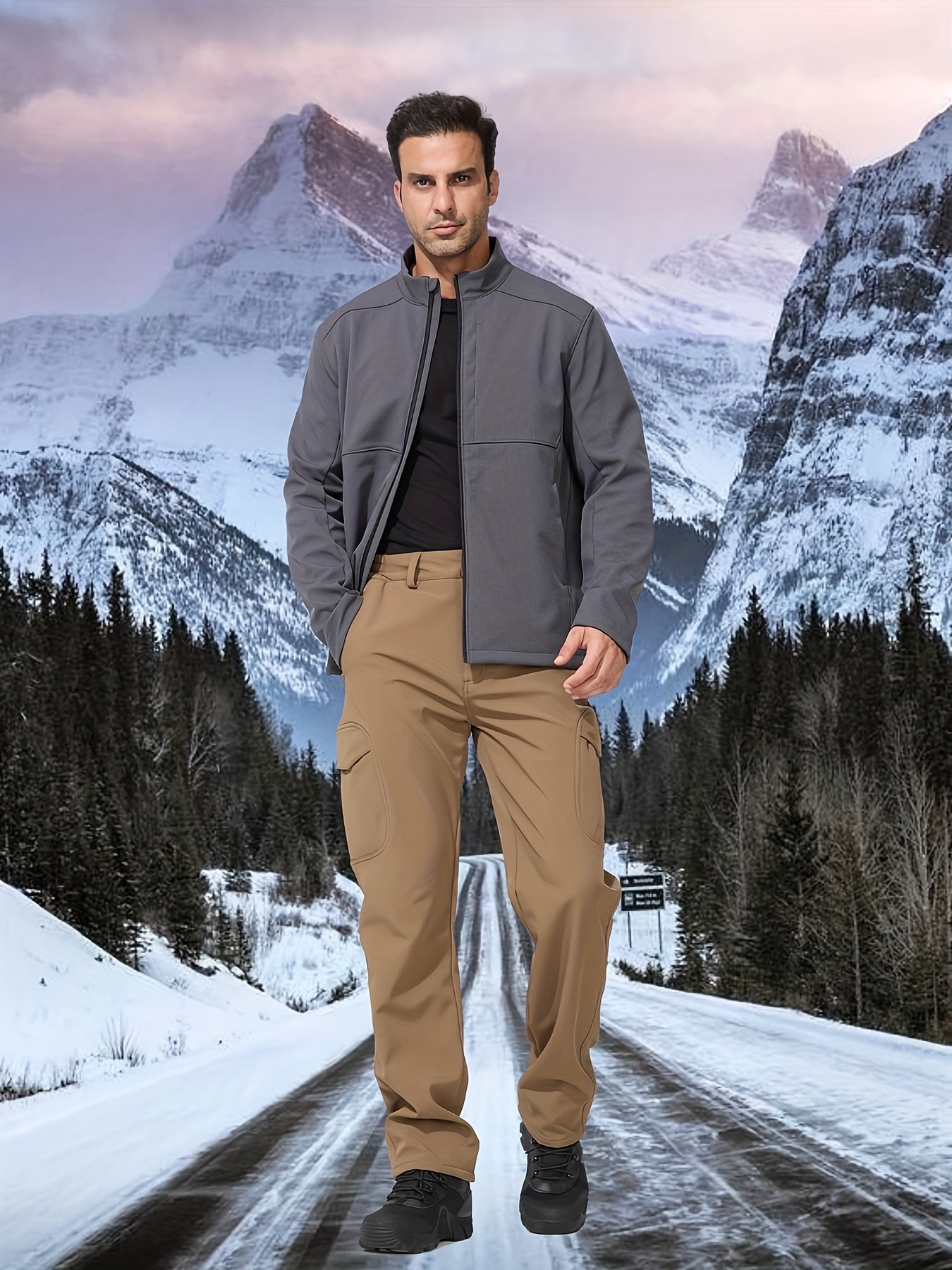 Men's Thickened Pants, Outdoor Casual Soft Shell Plush Lined